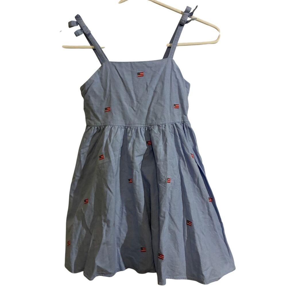 Janie and Jack Flag Embroidered Dress Girls 6 Blue Cotton Sundress Patriotic